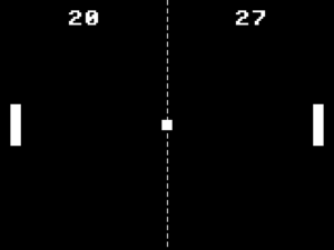 L'écran de départ, balle au centre, score initialisé à l'heure courante : 20h27.