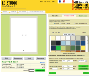 L'interface de customisation du passe-partout, découpe réglable au millimètre près.